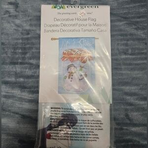 Evergreen Decorative House Flag with Snowman In A Jar!